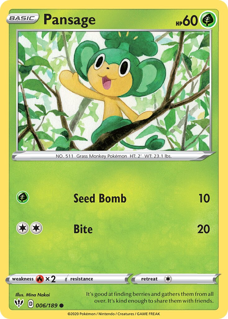 Pansage 006/201 — Darkness Ablaze (English Pokémon TCG card)
