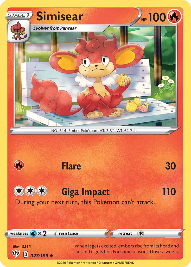 Simisear 027/201 — Darkness Ablaze (English Pokémon TCG card)