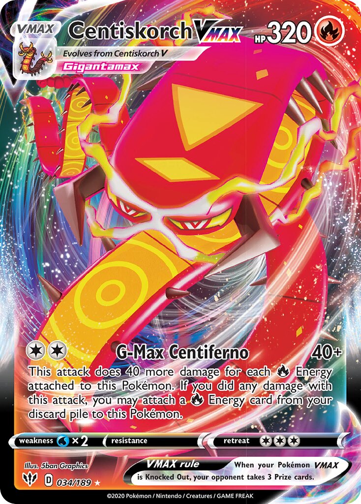 Centiskorch VMAX 034/201 — Darkness Ablaze (English Pokémon TCG card)