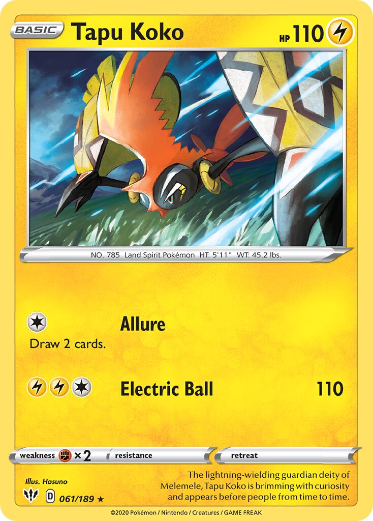 Tapu Koko 061/201 — Darkness Ablaze (English Pokémon TCG card)