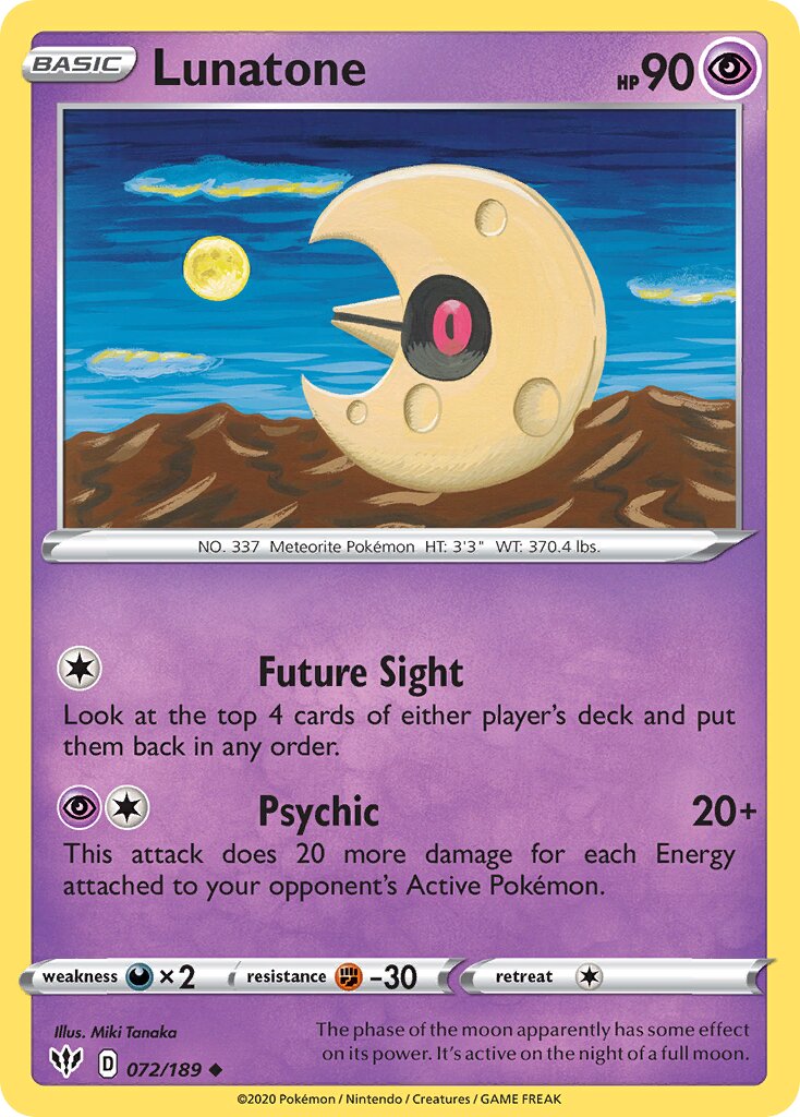 Lunatone 072/201 — Darkness Ablaze (English Pokémon TCG card)