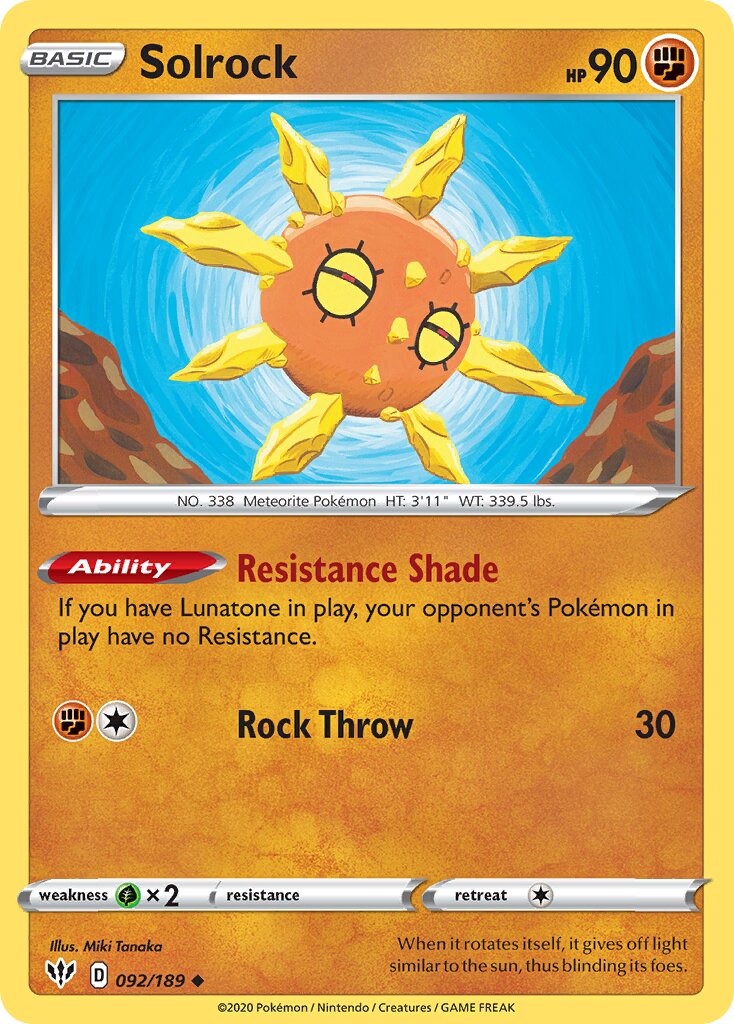 Solrock 092/201 — Darkness Ablaze (English Pokémon TCG card)
