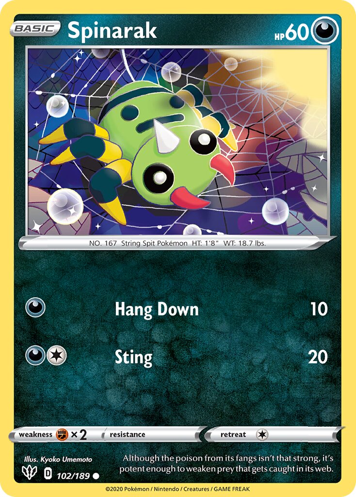 Spinarak 102/201 — Darkness Ablaze (English Pokémon TCG card)