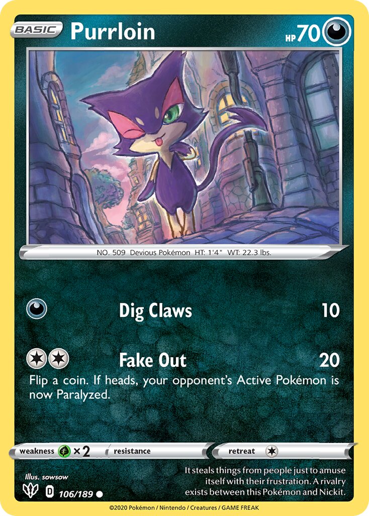 Purrloin 106/201 — Darkness Ablaze (English Pokémon TCG card)