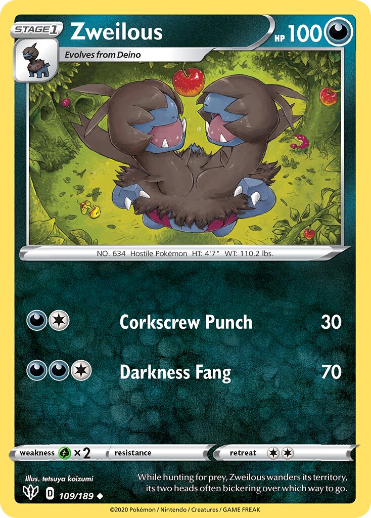 Zweilous 109/201 — Darkness Ablaze (English Pokémon TCG card)