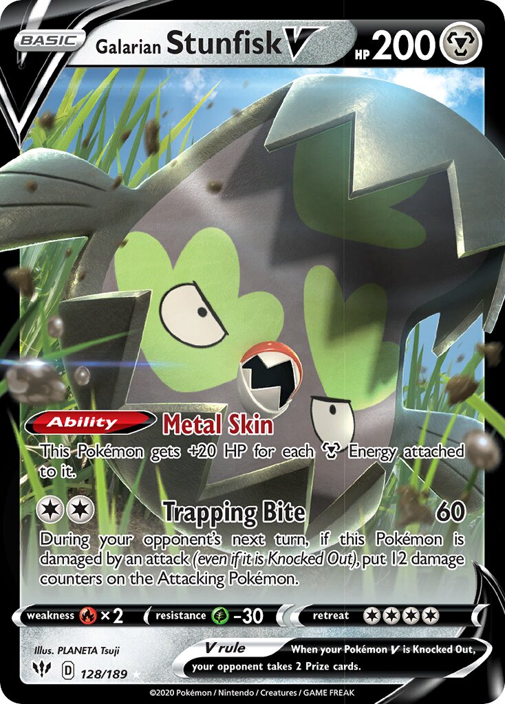 Galarian Stunfisk V 128/201 — Darkness Ablaze (English Pokémon TCG card)