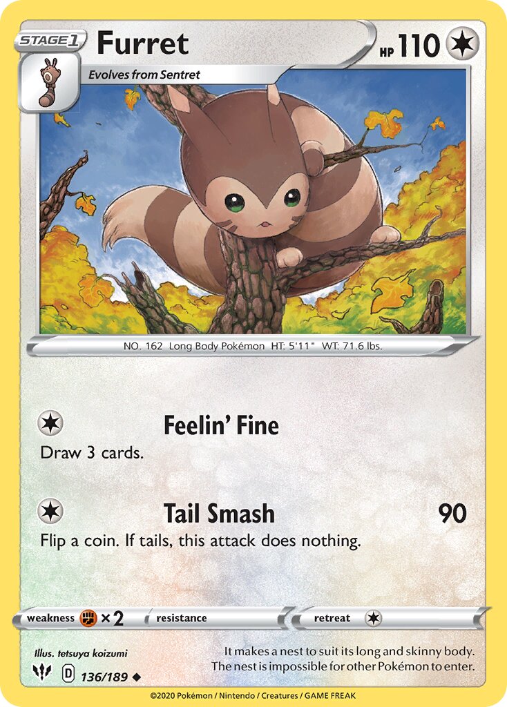 Furret 136/201 — Darkness Ablaze (English Pokémon TCG card)