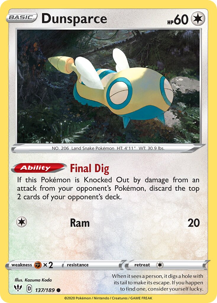 Dunsparce 137/201 — Darkness Ablaze (English Pokémon TCG card)