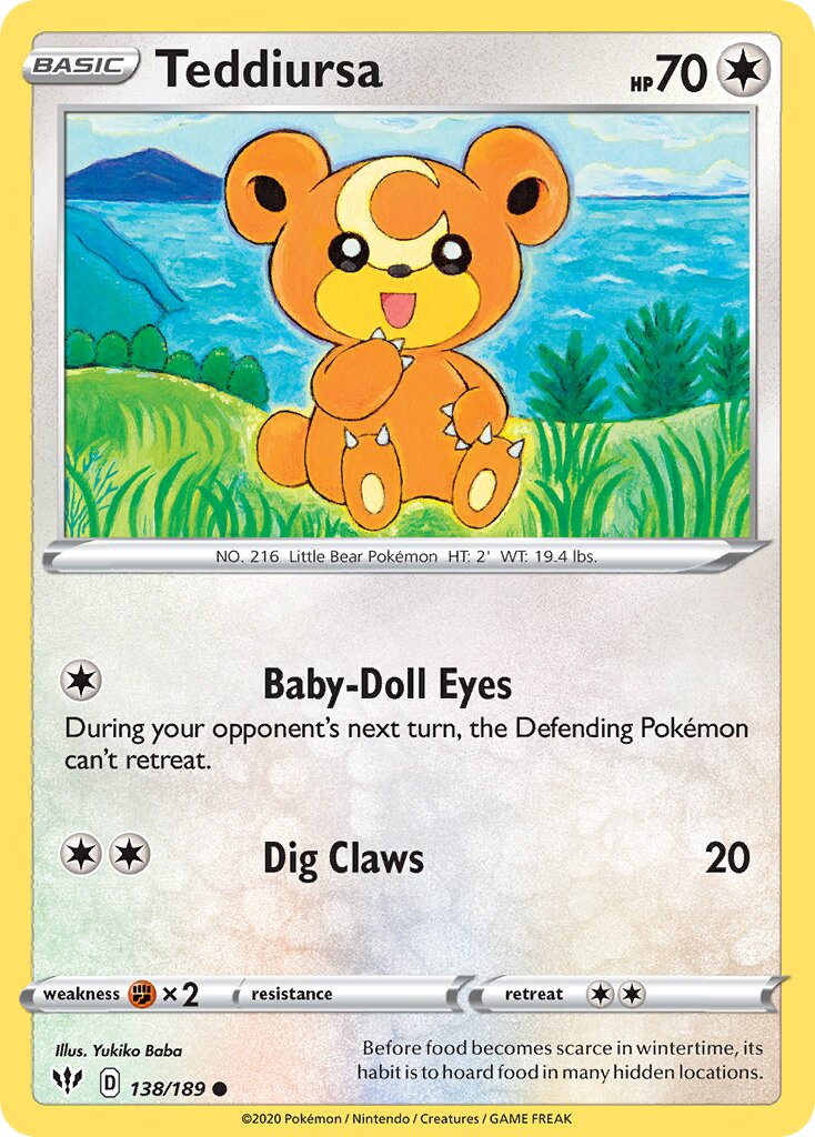 Teddiursa 138/201 — Darkness Ablaze (English Pokémon TCG card)