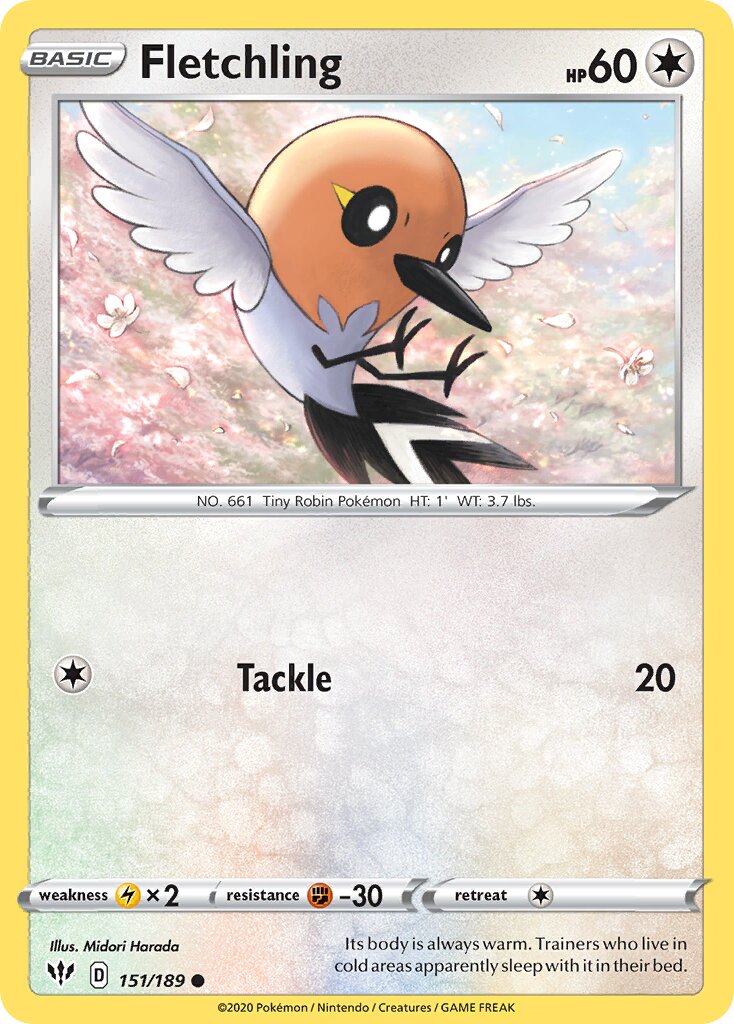 Fletchling 151/201 — Darkness Ablaze (English Pokémon TCG card)