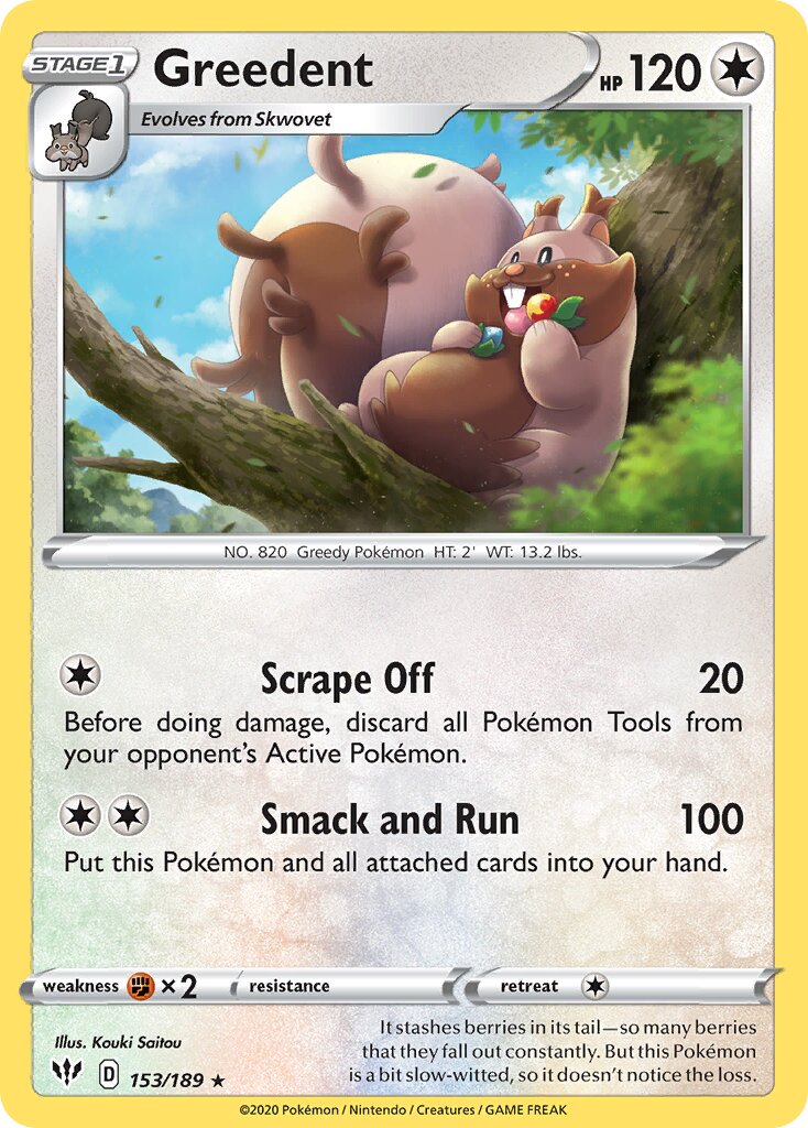 Greedent 153/201 — Darkness Ablaze (English Pokémon TCG card)