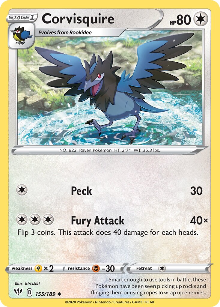 Corvisquire 155/201 — Darkness Ablaze (English Pokémon TCG card)