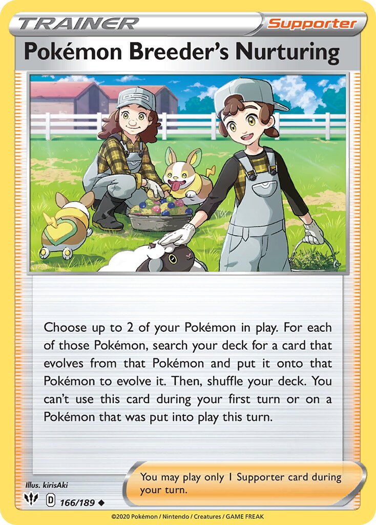 Pokémon Breeder's Nurturing 166/201 — Darkness Ablaze (English Pokémon TCG card)