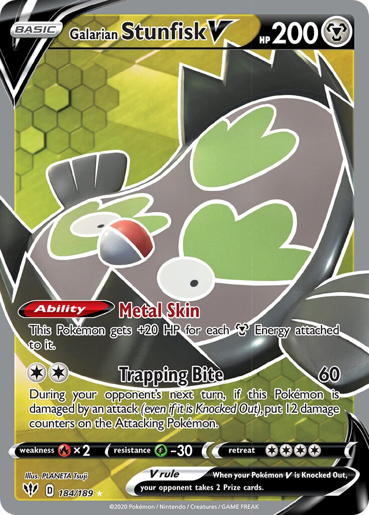 Galarian Stunfisk V 184/201 — Darkness Ablaze (English Pokémon TCG card)