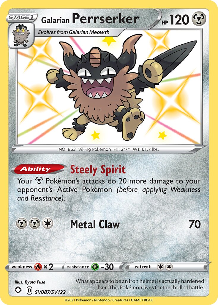 Galarian Perrserker 087/195 — Shining Fates (English Pokémon TCG card)