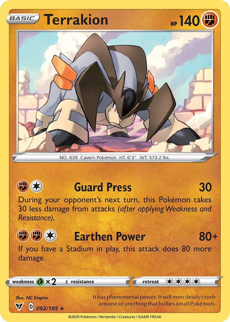 Terrakion 092/203 — Vivid Voltage (English Pokémon TCG card)