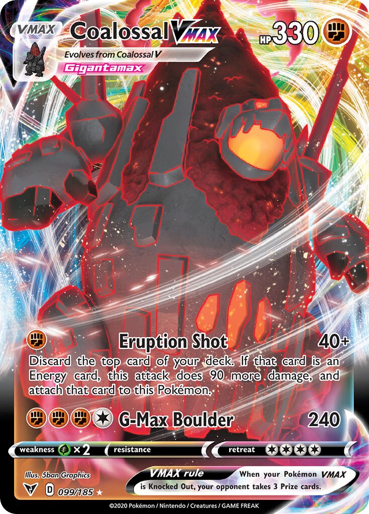 Coalossal VMAX 099/203 — Vivid Voltage (English Pokémon TCG card)