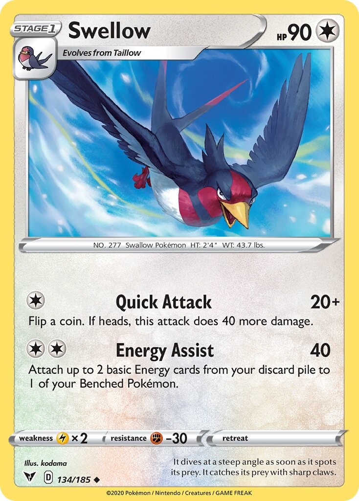 Swellow 134/203 — Vivid Voltage (English Pokémon TCG card)