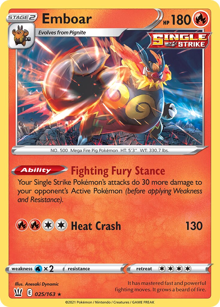 Emboar 025/183 — Battle Styles (English Pokémon TCG card)