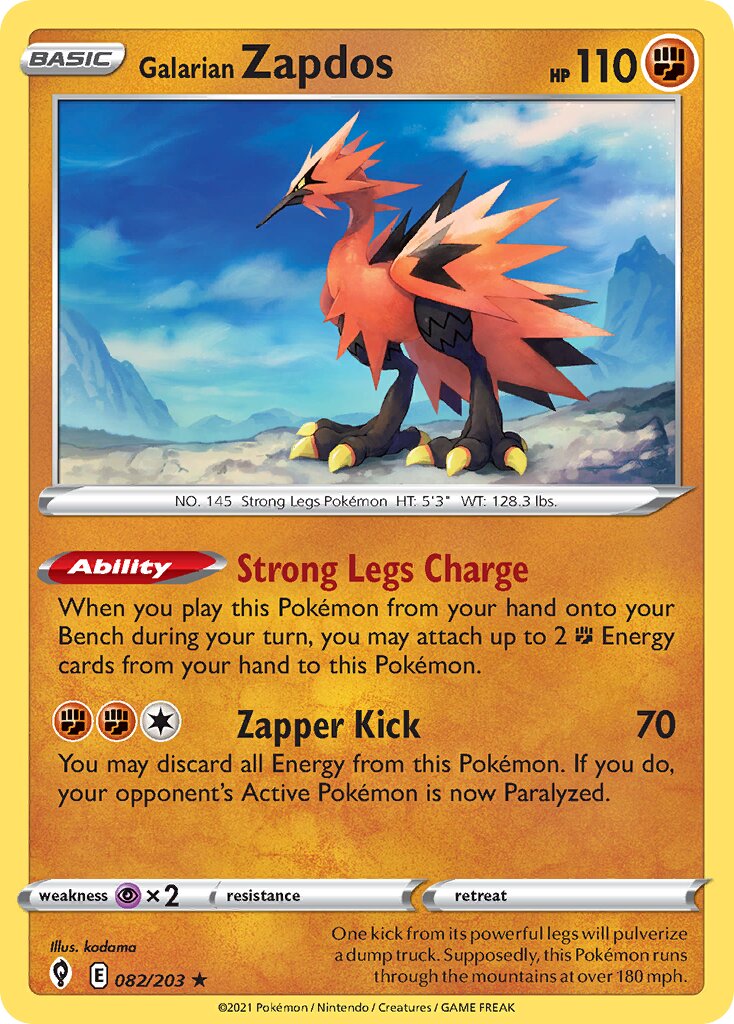 Galarian Zapdos 082/237 — Evolving Skies (English Pokémon TCG card)