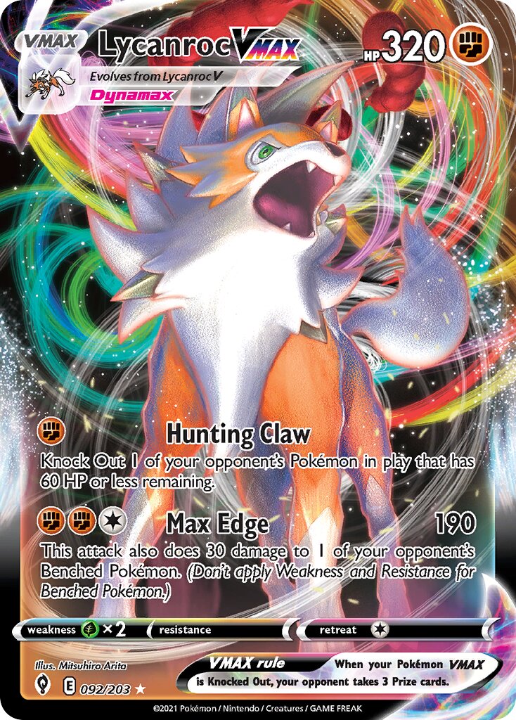 Lycanroc VMAX 092/237 — Evolving Skies (English Pokémon TCG card)