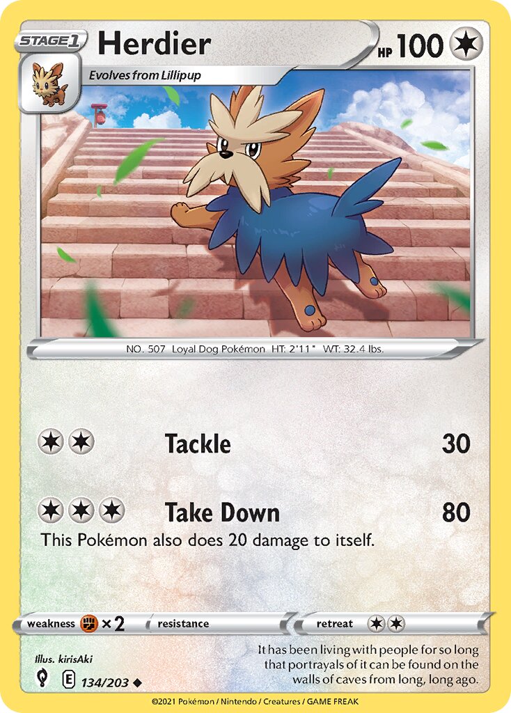 Herdier 134/237 — Evolving Skies (English Pokémon TCG card)