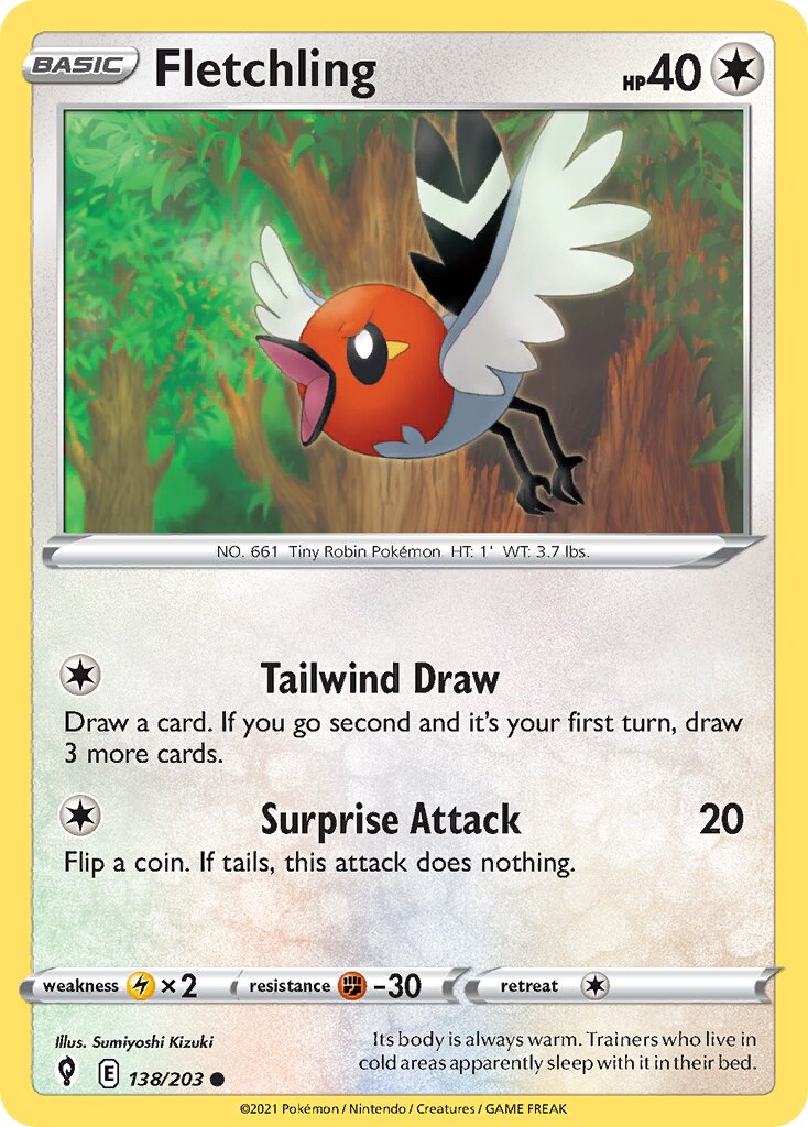Fletchling 138/237 — Evolving Skies (English Pokémon TCG card)