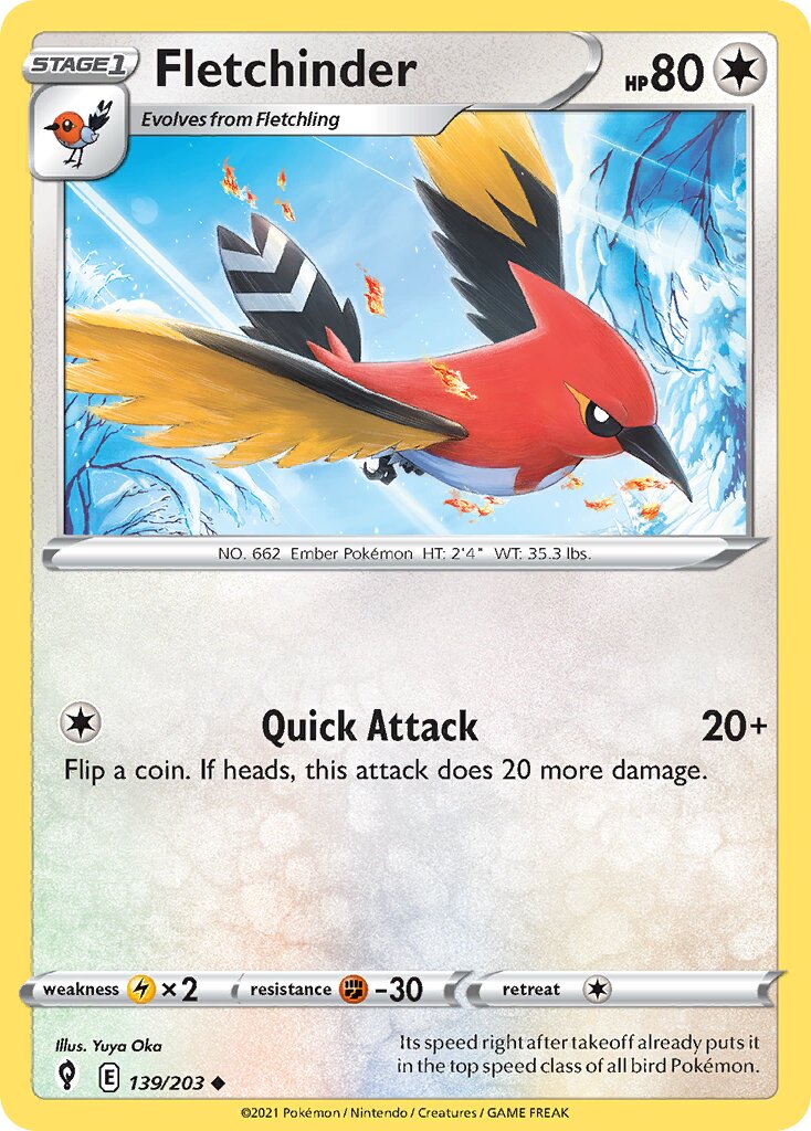 Fletchinder 139/237 — Evolving Skies (English Pokémon TCG card)