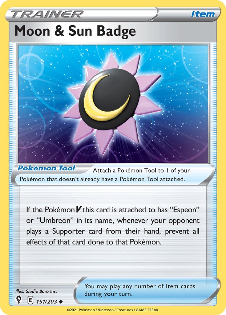 Moon & Sun Badge 151/237 — Evolving Skies (English Pokémon TCG card)