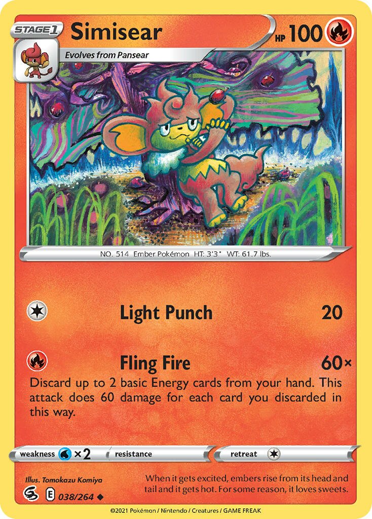 Simisear 038/284 — Fusion Strike (English Pokémon TCG card)