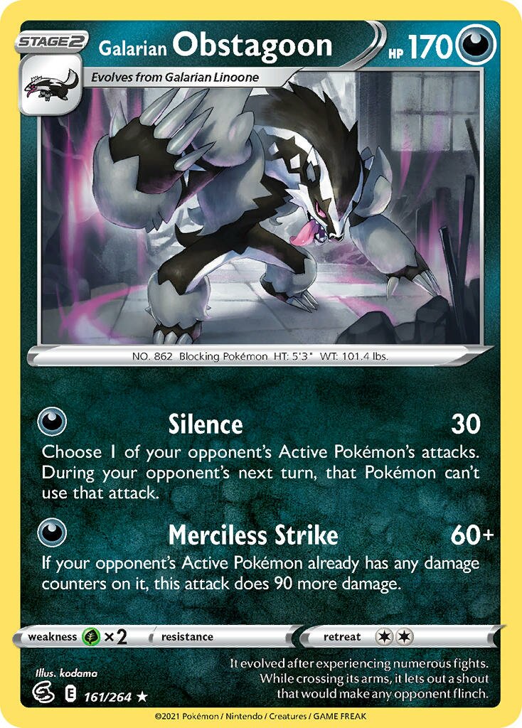 Galarian Obstagoon 161/284 — Fusion Strike (English Pokémon TCG card)