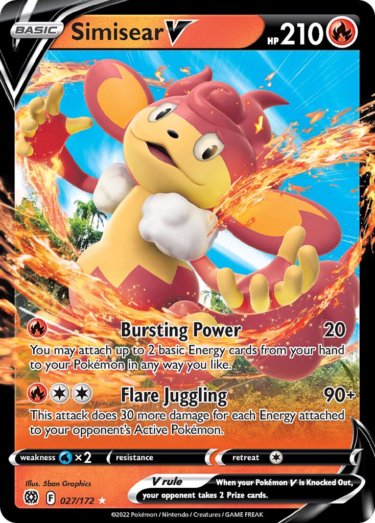 Simisear V 027/216 — Brilliant Stars (English Pokémon TCG card)