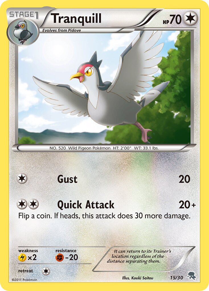 Tranquill 015/30 — BW trainer Kit (Zoroark) (English Pokémon TCG card)