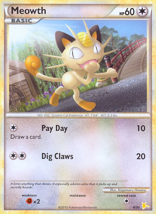 Meowth 004/30 — HGSS trainer Kit (Raichu) (English Pokémon TCG card)