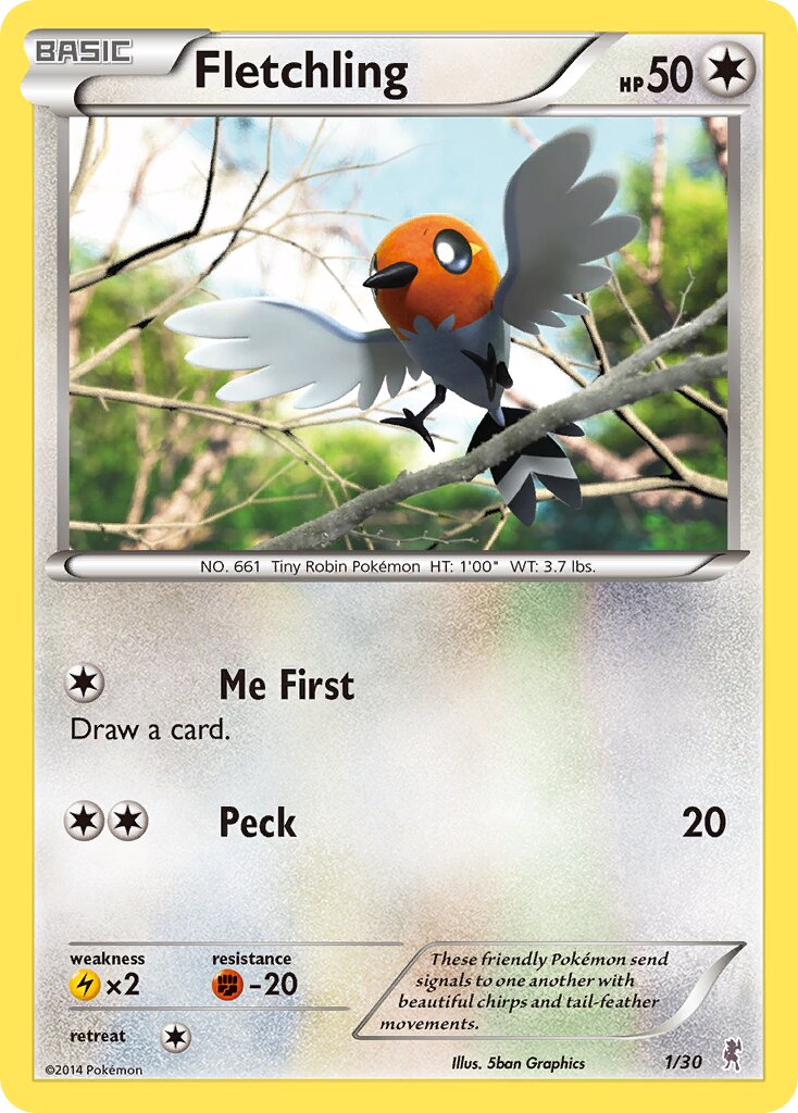 Fletchling 001/30 — XY trainer Kit (Bisharp) (English Pokémon TCG card)