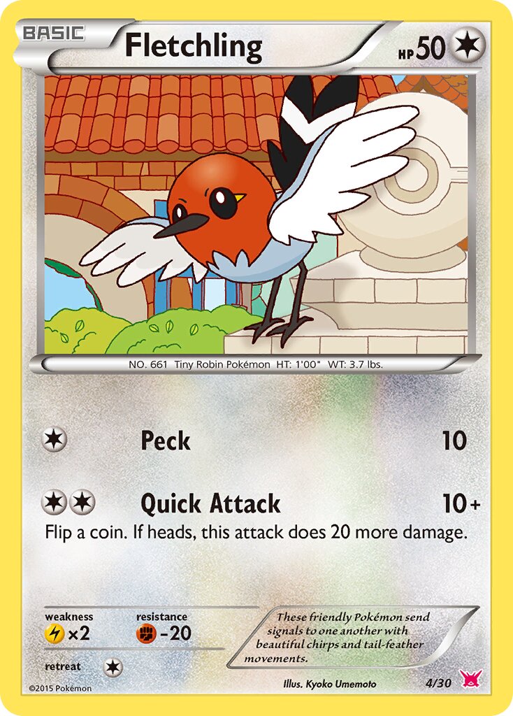 Fletchling 004/30 — XY trainer Kit (Latias) (English Pokémon TCG card)