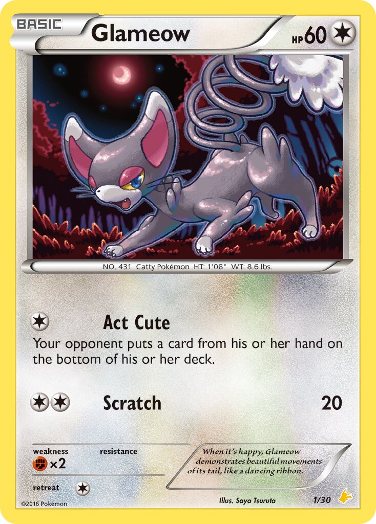 Glameow 001/30 — XY trainer Kit (Pikachu Libre) (English Pokémon TCG card)