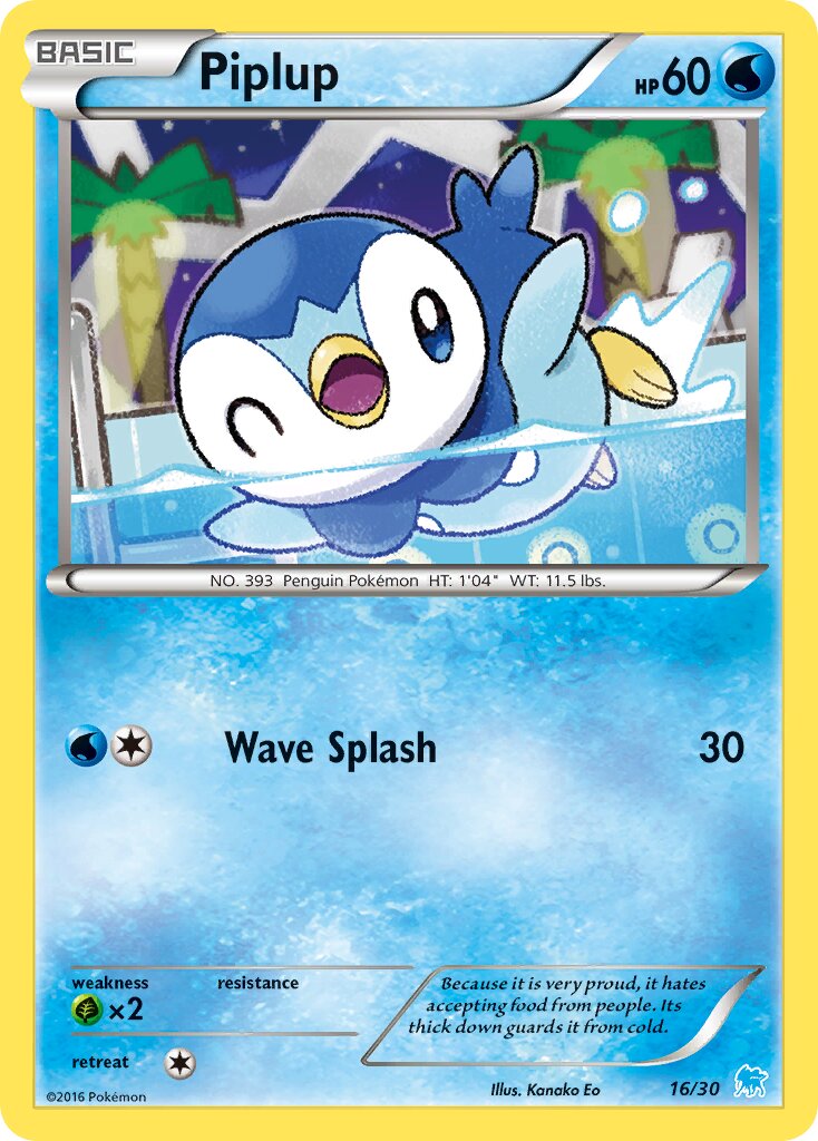Piplup 016/30 — XY trainer Kit (Suicune) (English Pokémon TCG card)