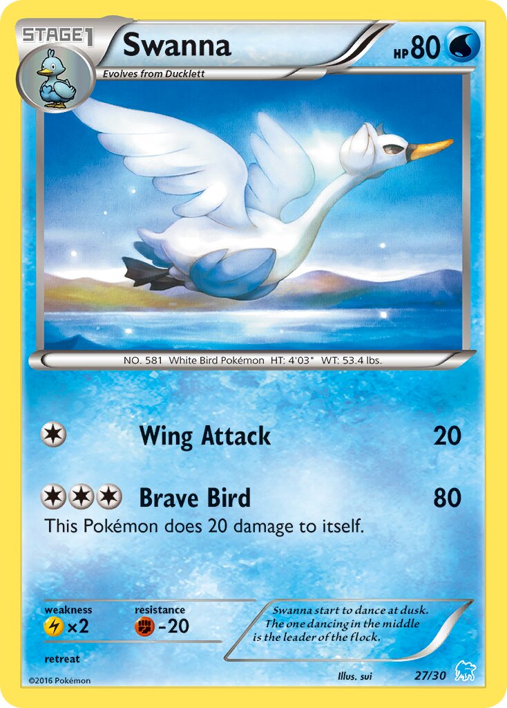 Swanna 027/30 — XY trainer Kit (Suicune) (English Pokémon TCG card)