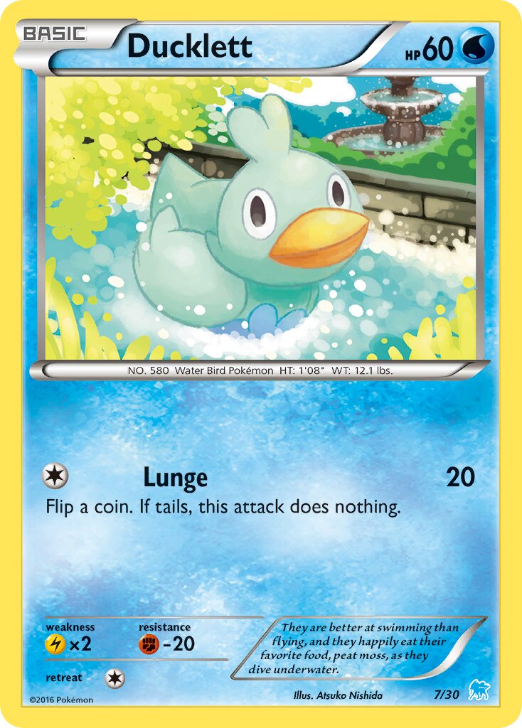 Ducklett 007/30 — XY trainer Kit (Suicune) (English Pokémon TCG card)