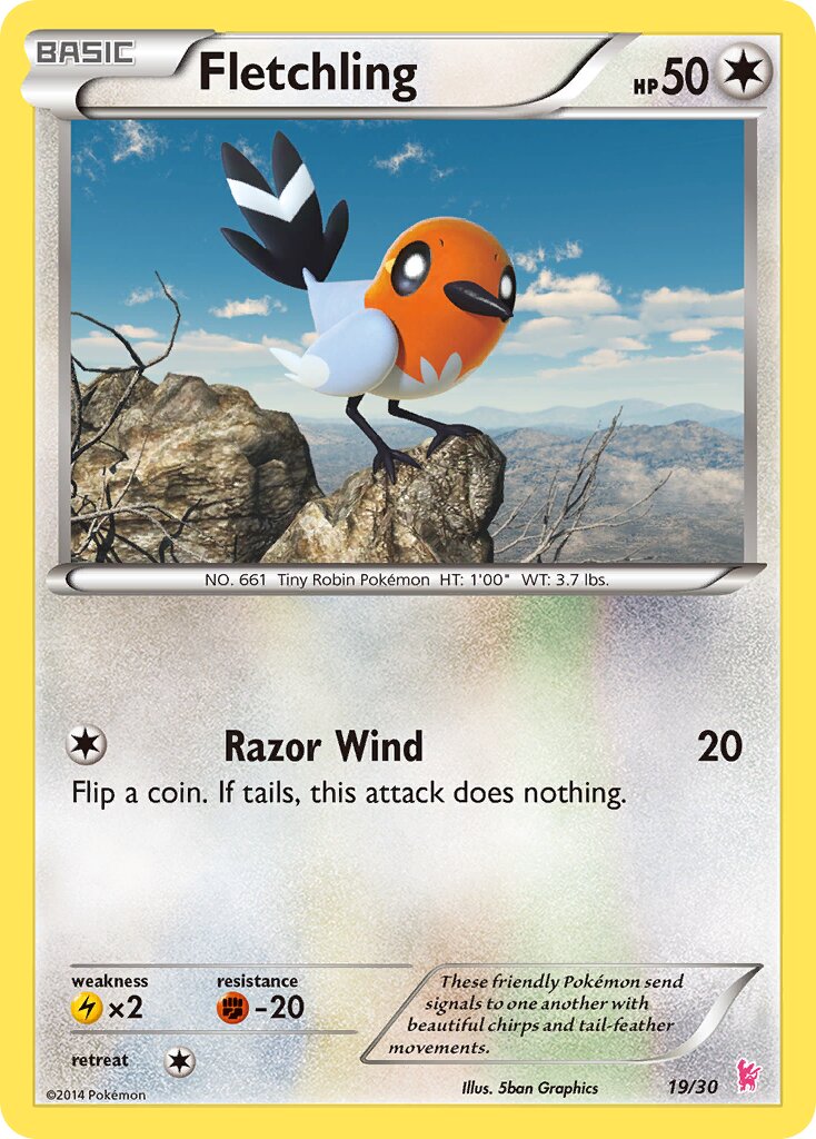 Fletchling 019/30 — XY trainer Kit (Sylveon) (English Pokémon TCG card)