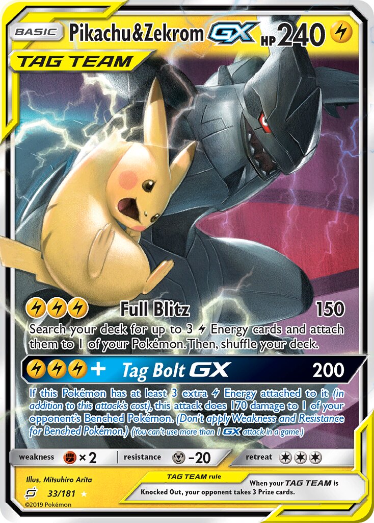 Pikachu & Zekrom-GX 033/26 — WC Deck 2019 (Pikarom Judge) (English Pokémon TCG card)