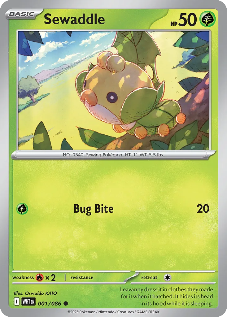 Sewaddle 001 — White Flare (English Pokémon TCG card)