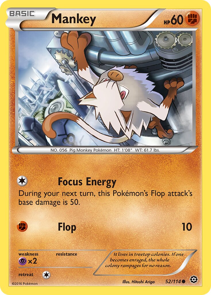 Mankey 052/116 — Steam Siege (English Pokémon TCG card)