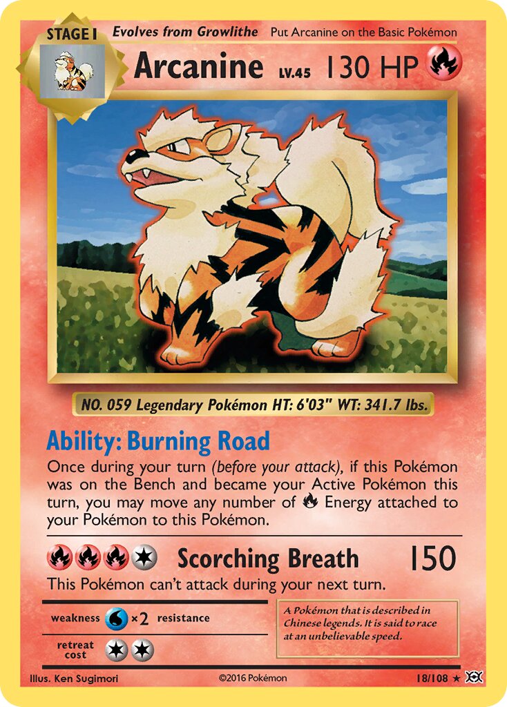 Arcanine 018/113 — Evolutions (English Pokémon TCG card)