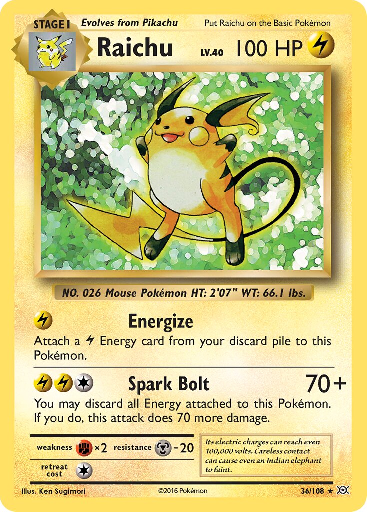 Raichu 036/113 — Evolutions (English Pokémon TCG card)