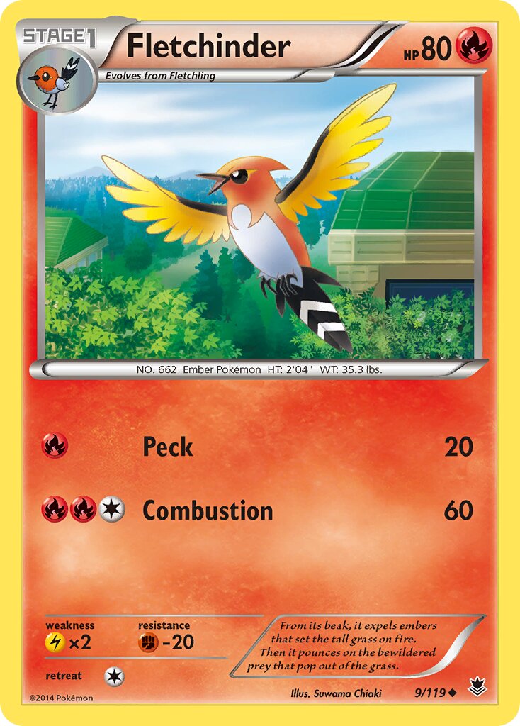 Fletchinder 009/124 — Phantom Forces (English Pokémon TCG card)