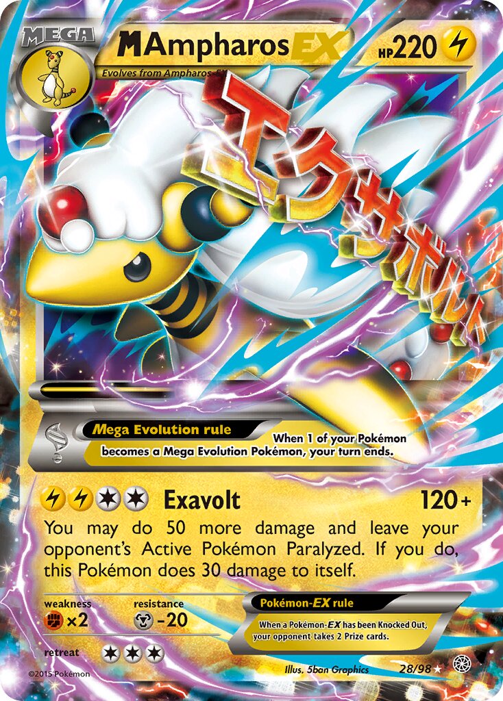 M Ampharos-EX 028/101 — Ancient Origins (English Pokémon TCG card)