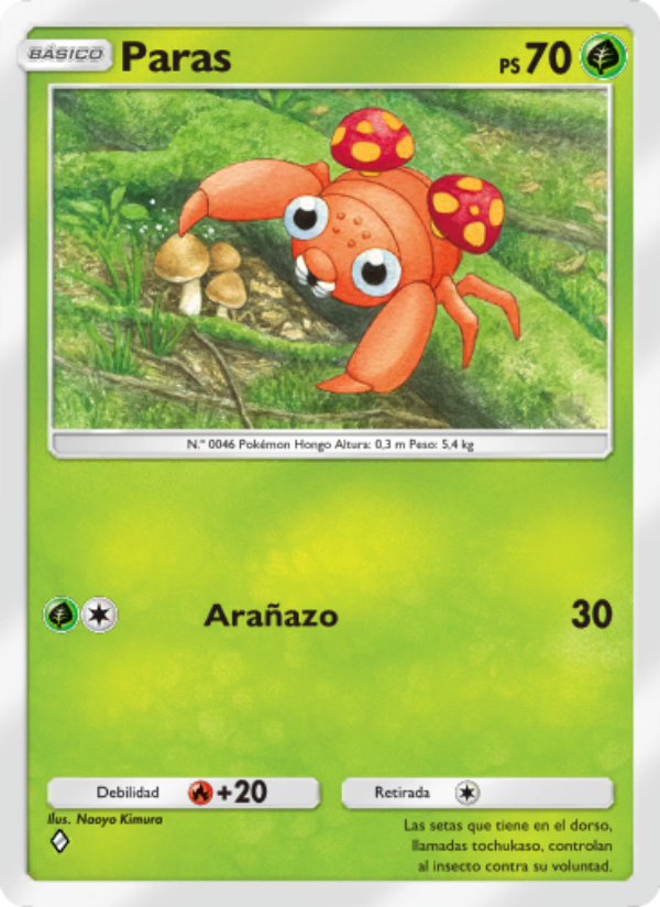 Paras 014 — Genes Formidables (Spanish Pokémon TCG card)