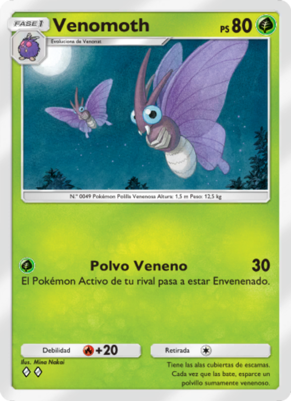 Venomoth 017 — Genes Formidables (Spanish Pokémon TCG card)